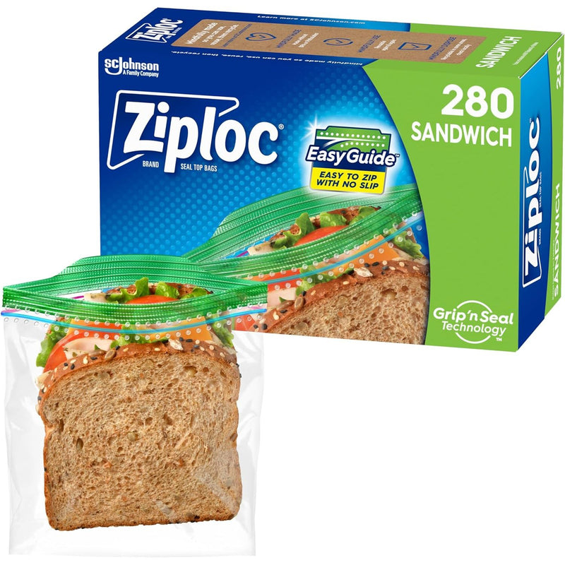 Ziploc Ziploc Sandwich and Snack Bags with EasyGuide Texture, Plastic Storage Bags with Grip 'n Seal Technology, 280 Bags Total Apparel & Accessories