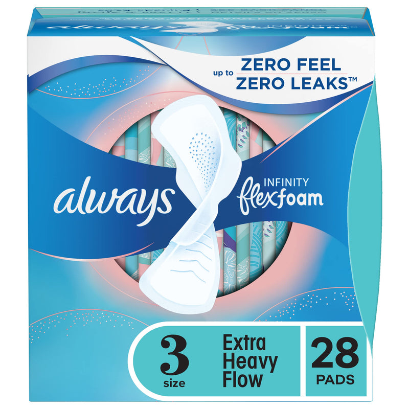 Always Always Infinity Size 3 Extra Heavy Flow Pads With Wings 28 Feminine Pads & Protectors