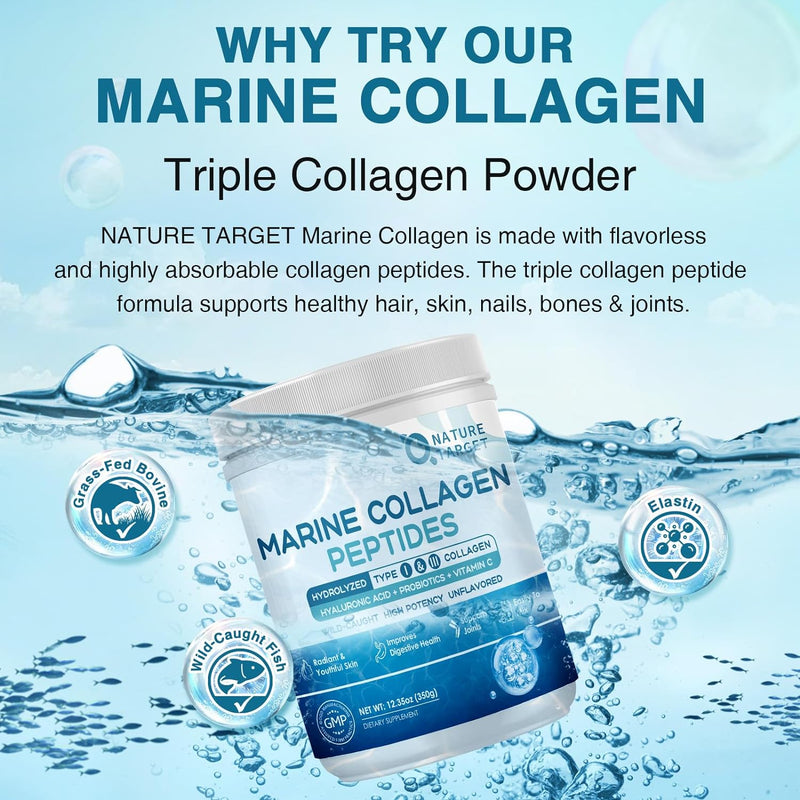 Marine Collagen Peptides Powder, 10 Billion CFUs, 12.35 OZ