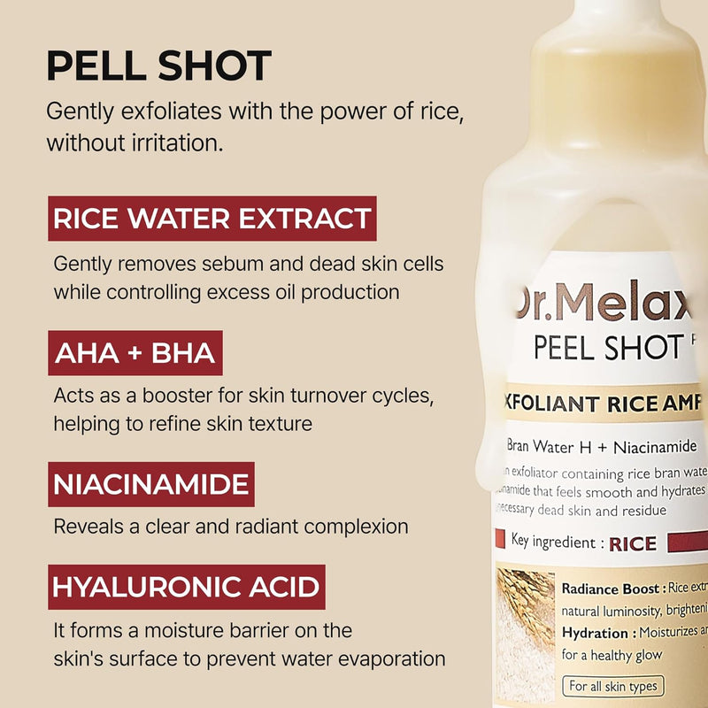 AsiaBeautyMall Dr. Melaxin Peel Shot Exfoliant Rice Ampoule Face Cleanser
