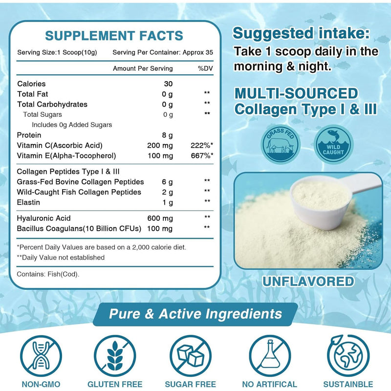 Nature Target Marine Collagen Peptides Powder, 10 Billion CFUs, 12.35 OZ Collagen