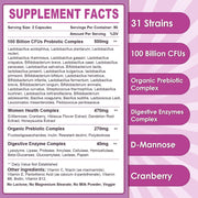 Nature Target Women's Probiotics for Gut Health, 100 Billion CFUs, 180 Veggie Capsules Probiotic