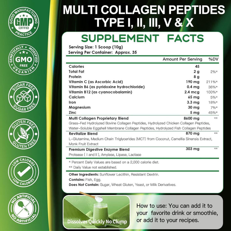 Nature Target Hydrolyzed Multi Collagen Peptides Powder, 8600mg Collagen
