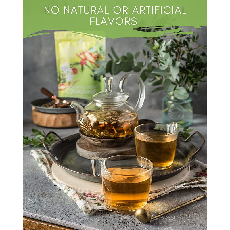 Gardenika Shop Ginseng Green Loose Tea, Medium-Caffeine /w Lemon Myrtle - Refreshing Coffee Alternative - Organic & Kosher Loose Leaf Tea