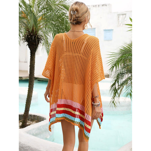 Slit Openwork V-Neck Half Sleeve Cover-Up