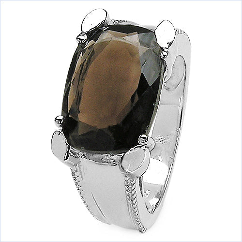 Bids.com 5.48 Carat Genuine Smoky Quartz .925 Sterling Silver Ring Rings White Smoke size 6.00,size 7.00,size 8.00,size 9.00
