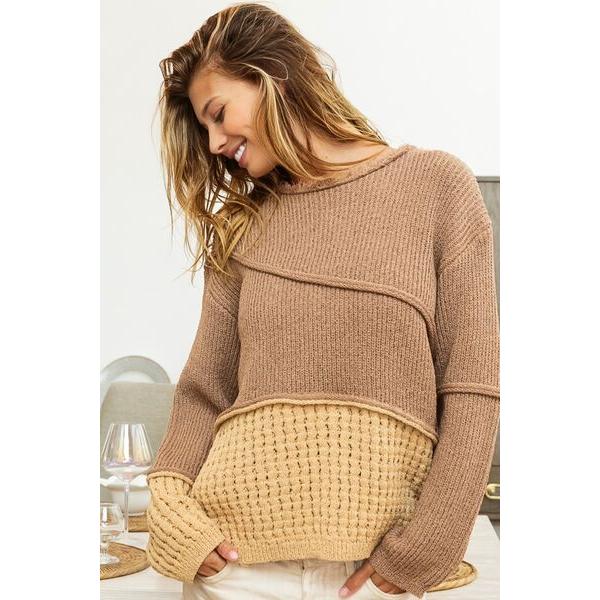 BiBi Texture Detail Contrast Drop Shoulder Sweater