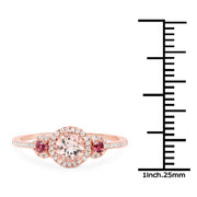 Bids.com 0.63 Carat Genuine Morganite, Pink Tourmaline and White Diamond 14K Rose Gold Ring Rings