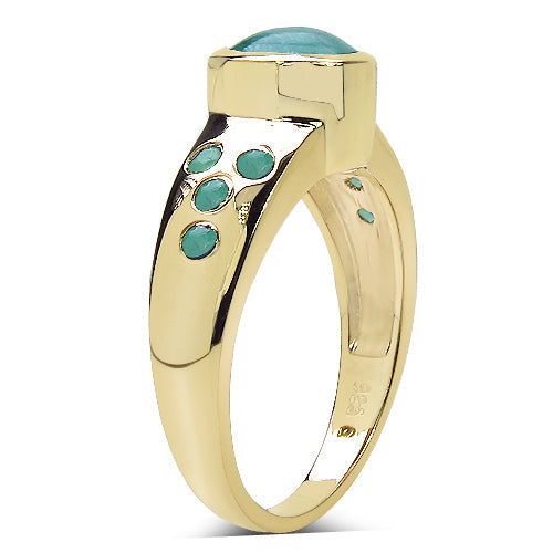 Bids.com 14K Yellow Gold Plated 1.55 Carat Genuine Emerald & White Diamond .925 Sterling Silver Ring Rings