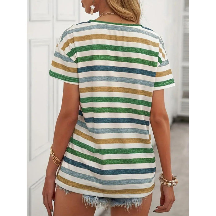 Striped Round Neck Short Sleeve T-Shirt