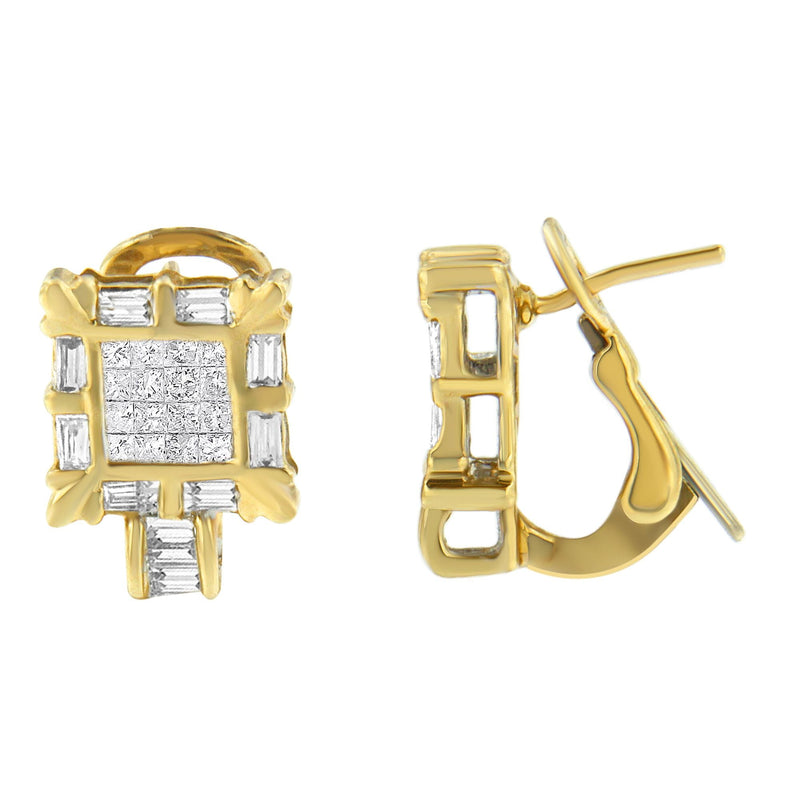 Bids.com 14K Yellow Gold 7/8 Cttw Princess and Baguette-Cut Diamond Square Framed Huggie Hoop Omega Earrings (H-I Color, SI1-SI2 Clarity) Earrings