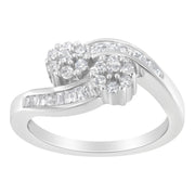 Bids.com 14K White Gold Round and Baguette Diamond Bypass Ring (1/2 cttw, H-I Color, I1-I2 Clarity) - Ring Size 6 Rings