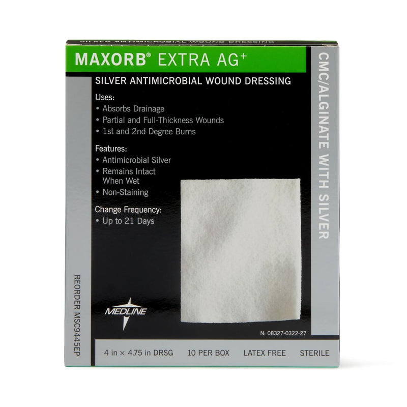 Maxorb Extra Medline Maxorb Extra Ag+ Alginate Dressing 4" x 4" Box of 10 First Aid