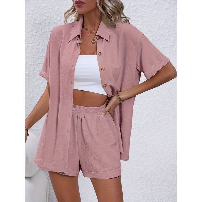 Button Up Short Sleeve Shirt and Shorts Set