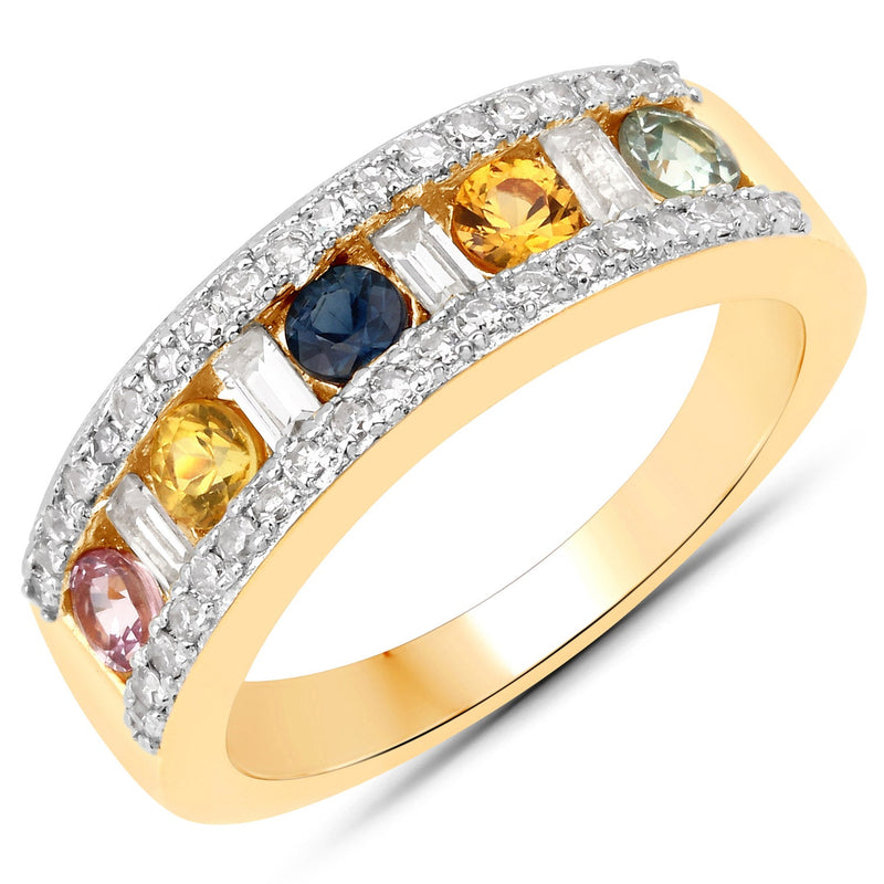 Bids.com 1.53 Carat Genuine Multi Sapphire .925 Sterling Silver Ring Rings