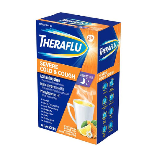 Theraflu Theraflu Severe Cold & Cough Powder Packets Nighttime Honey Lemon Infused With Chamomile & White Tea Flavors Health & Beauty