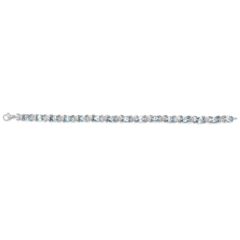 Bids.com .925 Sterling Silver 16.0 Cttw Oval Blue Topaz and Diamond Accent Tennis X Link Bracelet (I-J Color, I1-I2 Clarity) - Size 7" Inch Bracelets