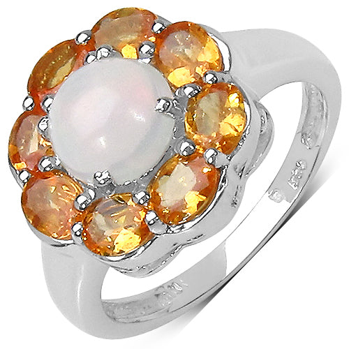 Bids.com 2.65 Carat Genuine Ethiopian Opal & Spessartite .925 Sterling Silver Ring Rings
