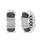 Bids.com 18K White Gold Flash Plated .925 Sterling Silver Clear Graphite Grey Enamel 5/8 Cttw Round Diamonds Huggie Hoop Earrings (F-G Color, VS1-VS2 Clarity) Earrings