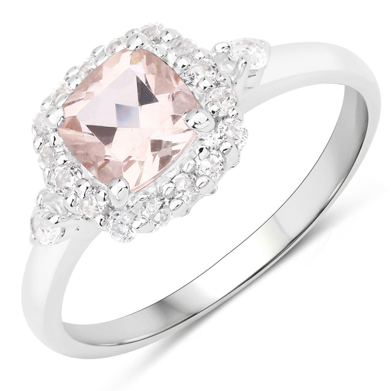 Bids.com 1.17 Carat Genuine Morganite and White Zircon .925 Sterling Silver Ring Rings