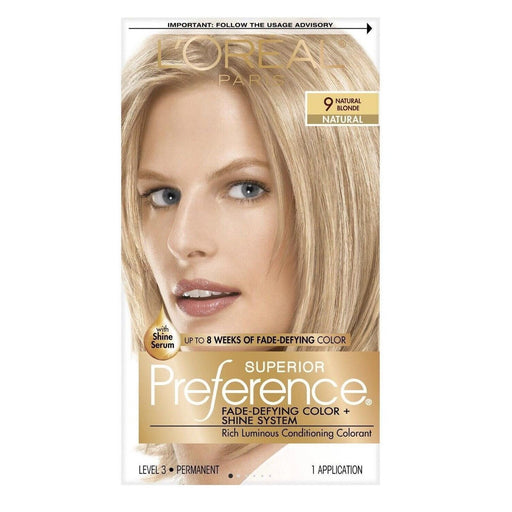 Superior Preference Superior Preference L'Oreal Paris Fade-Defying Shine Permanent Hair Color, 9 Natural Blonde, 1 Kit Hair Color Tan