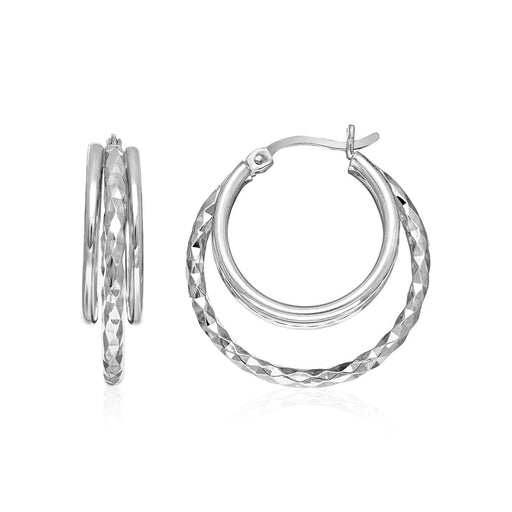 Bids.com Two-Part Graduated Polished and Textured Hoop Earrings in Sterling Silver Earrings