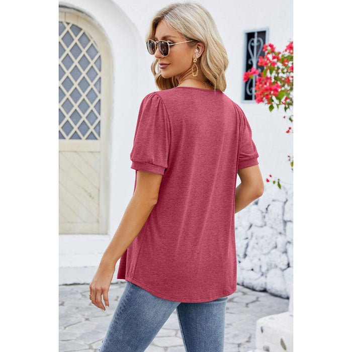 Ruched Scoop Neck Short Sleeve Blouse