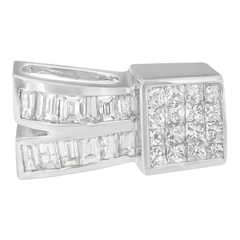 Bids.com 14K White Gold 1 5/8 cttw Princess and Baguette Cut Diamond Heart Ribbon Pendant Necklace (G-H, VS1-VS2) Necklaces