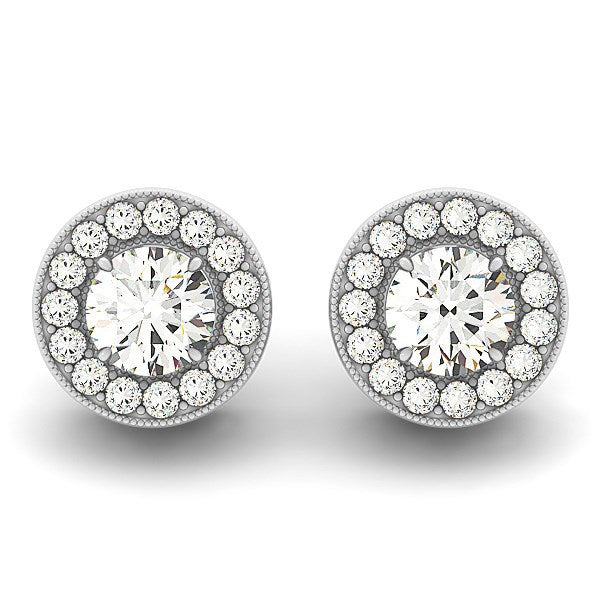 Bids.com 14k White Gold Round Diamond Halo Milgrain Border Earrings (3/4 cttw) Earrings