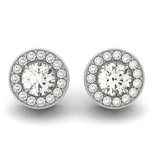 Bids.com 14k White Gold Round Diamond Halo Milgrain Border Earrings (3/4 cttw) Earrings