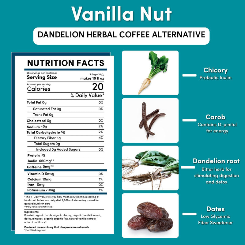 Teeccino Dandelion Vanilla Nut Herbal Coffee Herbal Coffee