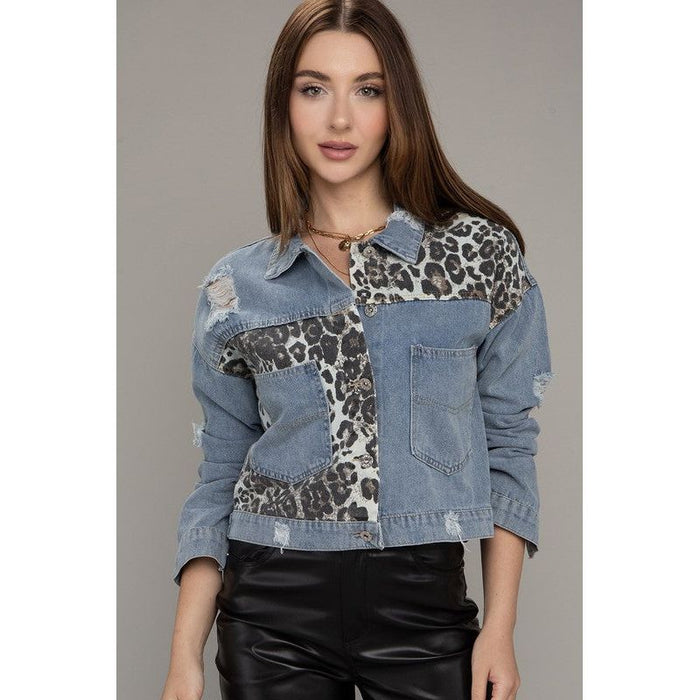 Leopard Patchwork Denim Jacket