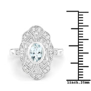 Bids.com 1.02 Carat Genuine Aquamarine and White Topaz .925 Sterling Silver Ring Rings