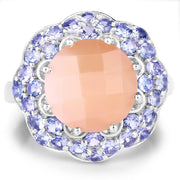 Bids.com 7.20 Carat Genuine Peach Moonstone and Tanzanite .925 Sterling Silver Ring Rings
