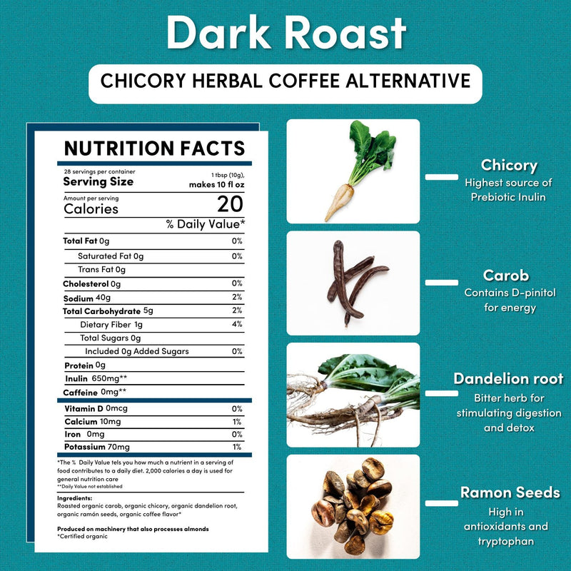 Teeccino Dandelion Dark Roast Herbal Coffee Herbal Coffee