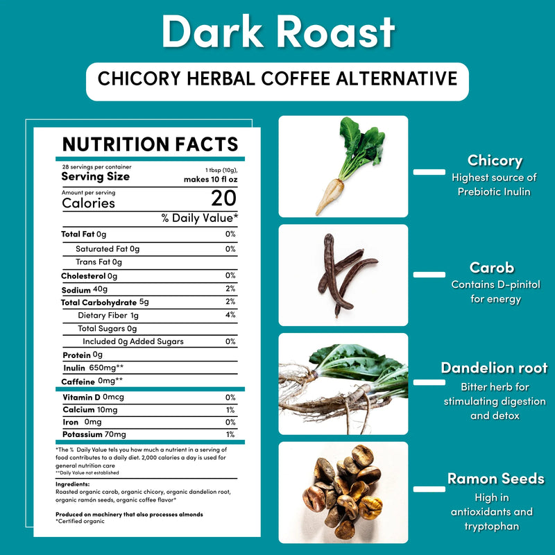 Teeccino Dandelion Dark Roast Herbal Coffee Herbal Coffee