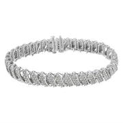 Bids.com .925 Sterling Silver 3.0 Cttw Diamond Multi Row Cluster Slanted Wave Link 7-Â¼â€ Tennis Bracelet (I-J Color, I2-I3 Clarity) Bracelets