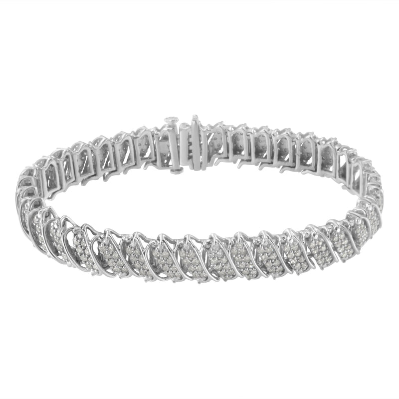 Bids.com .925 Sterling Silver 3.0 Cttw Diamond Multi Row Cluster Slanted Wave Link 7-Â¼â€ Tennis Bracelet (I-J Color, I2-I3 Clarity) Bracelets