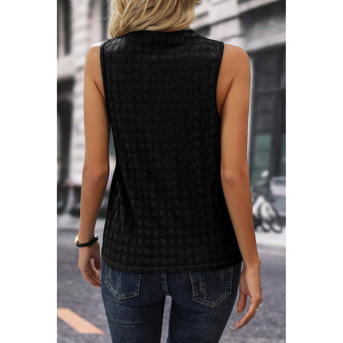 Solid Notched Sleeveless Blouse