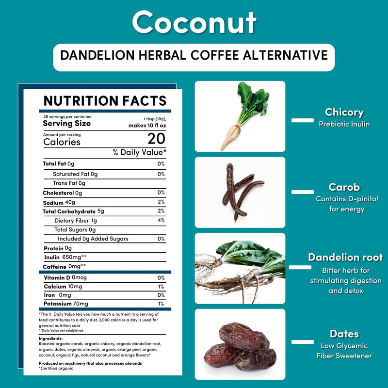 Teeccino Dandelion Coconut Herbal Coffee Herbal Coffee