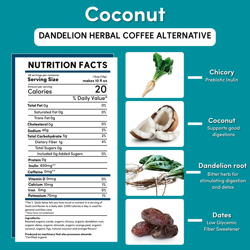 Teeccino Dandelion Coconut Herbal Coffee Herbal Coffee