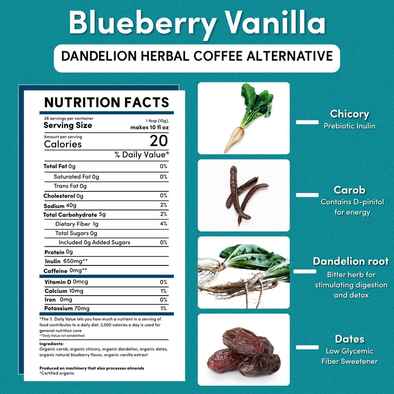 Teeccino Blueberry Vanilla Chicory Herbal Coffee Herbal Coffee