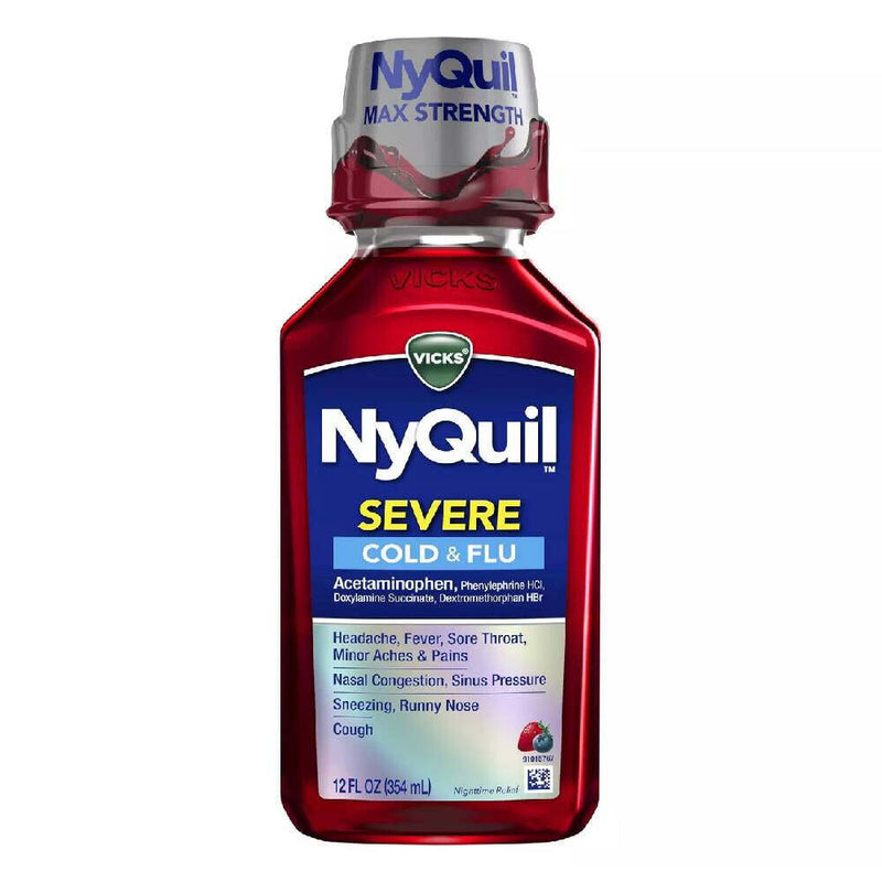 Vicks Vicks® NyQuil™ Severe Cold & Flu – Max Strength Berry Flavor (8 Fl Oz) Health & Beauty White Smoke