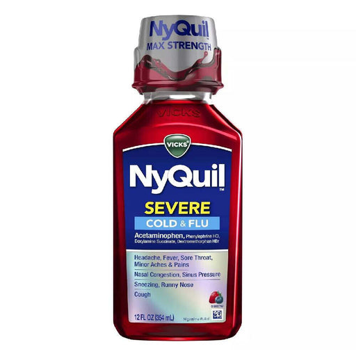 Vicks Vicks® NyQuil™ Severe Cold & Flu – Max Strength Berry Flavor (8 Fl Oz) Health & Beauty White Smoke