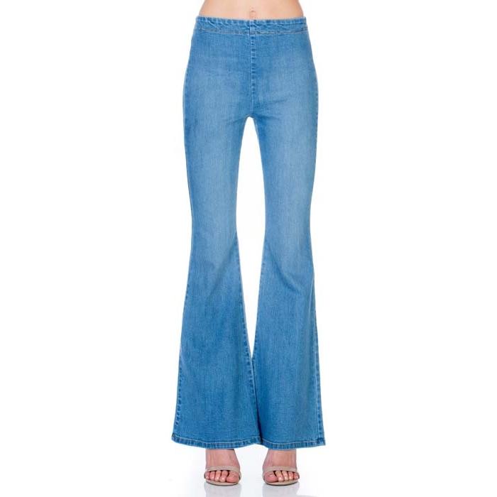 zipper back faded denim flare  jeans pants