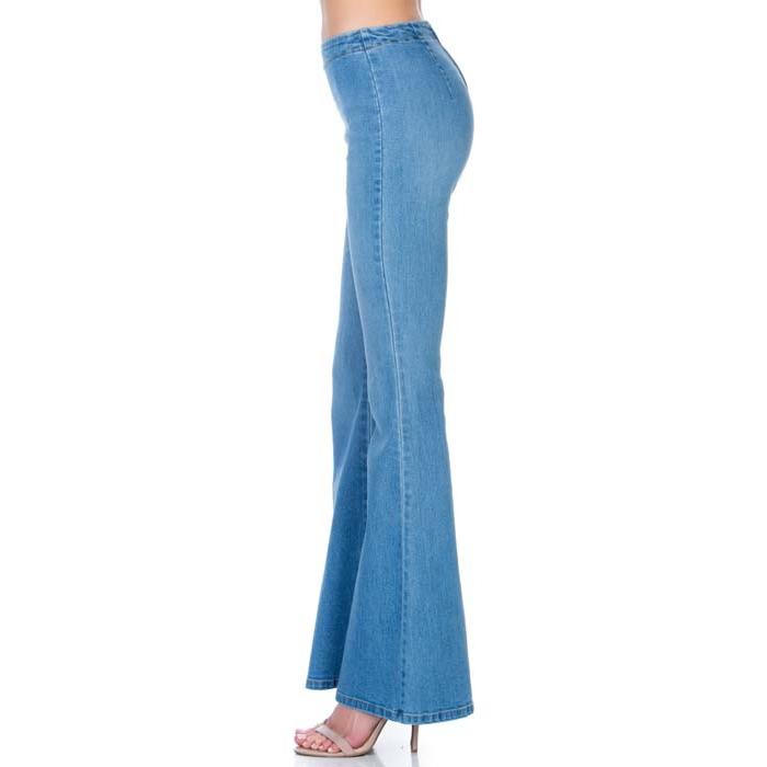 zipper back faded denim flare  jeans pants