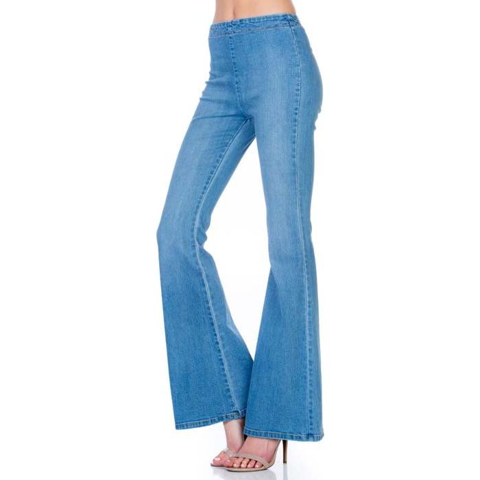 zipper back faded denim flare  jeans pants