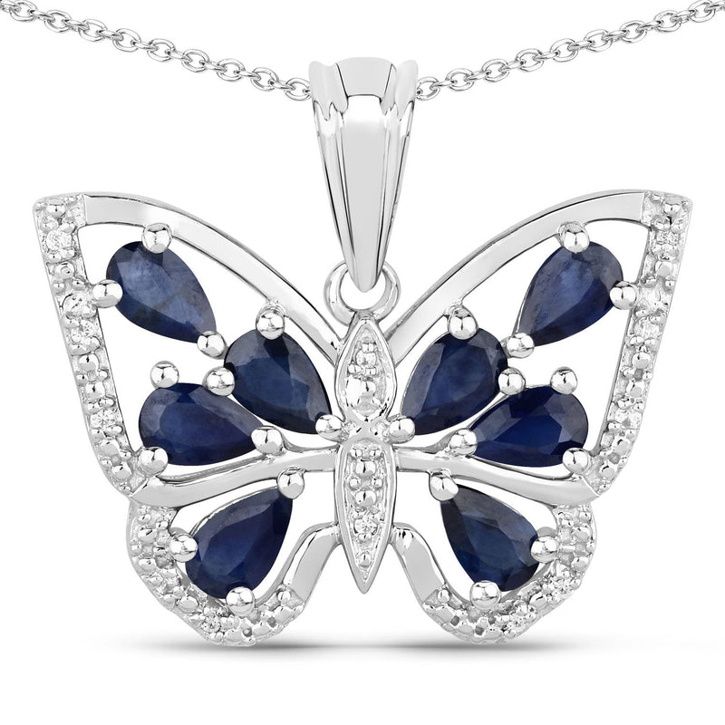 Bids.com 1.67 Carat Genuine Blue Sapphire and White Zircon .925 Sterling Silver Pendant Pendants