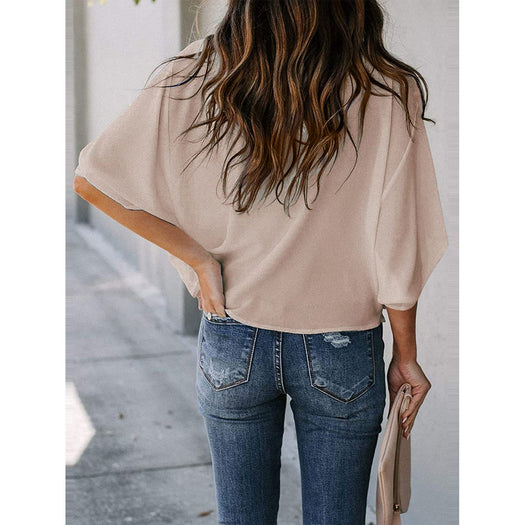 Cowl Neck Three-Quarter Sleeve Blouse