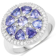 Bids.com 2.26 Carat Genuine Tanzanite and White Topaz .925 Sterling Silver Ring Rings